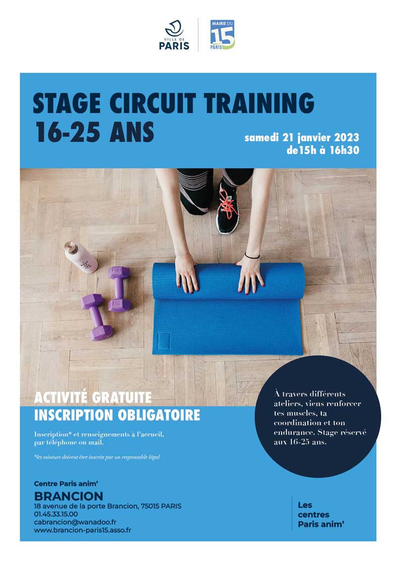 Stage de circuit training du centre PARIS ANIM' 15eme arrondissement Brancion en janvier 2023