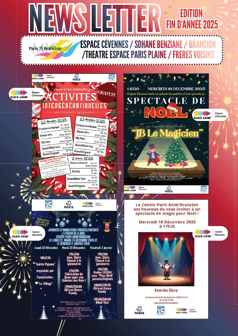 Newsletter de décembre 2025 de la MJC Brancion Paris 15