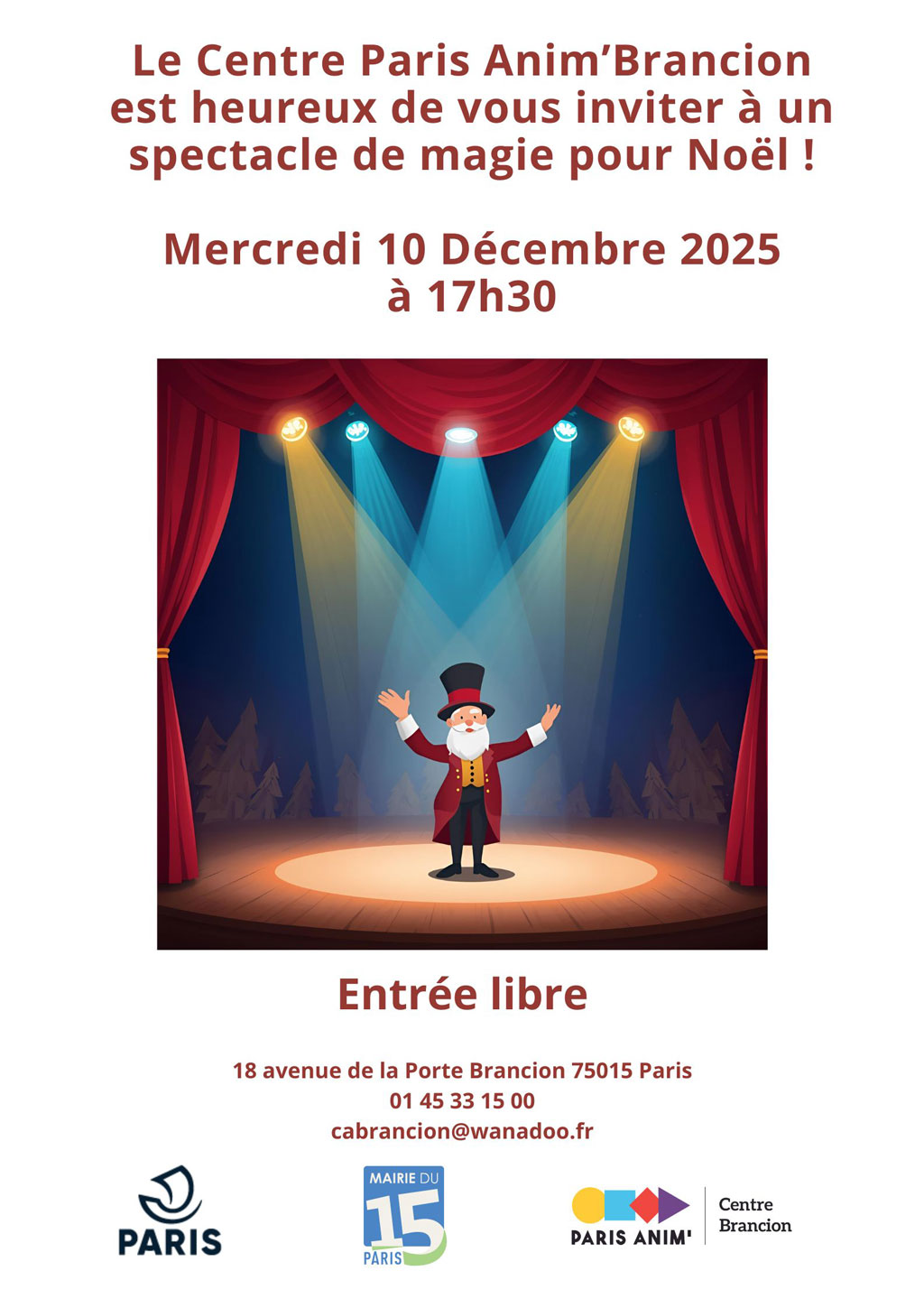 centre-brancion-spectacle-noel-2025-paris Spectacle de Noël 2025 le 10 décembre 2025 au centre Brancion Paris 15