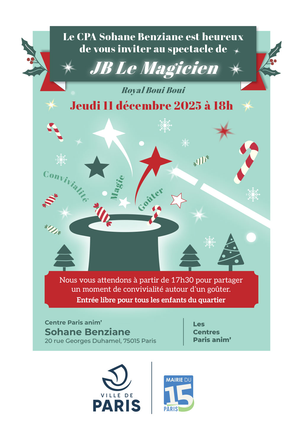 Spectacle de Noël 2025 le 11 décembre 2025 au centre Sohane Benziane Paris 15