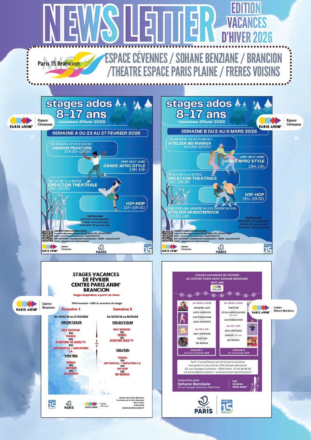 Newsletter de janvier 2026 de la MJC Brancion Paris 15