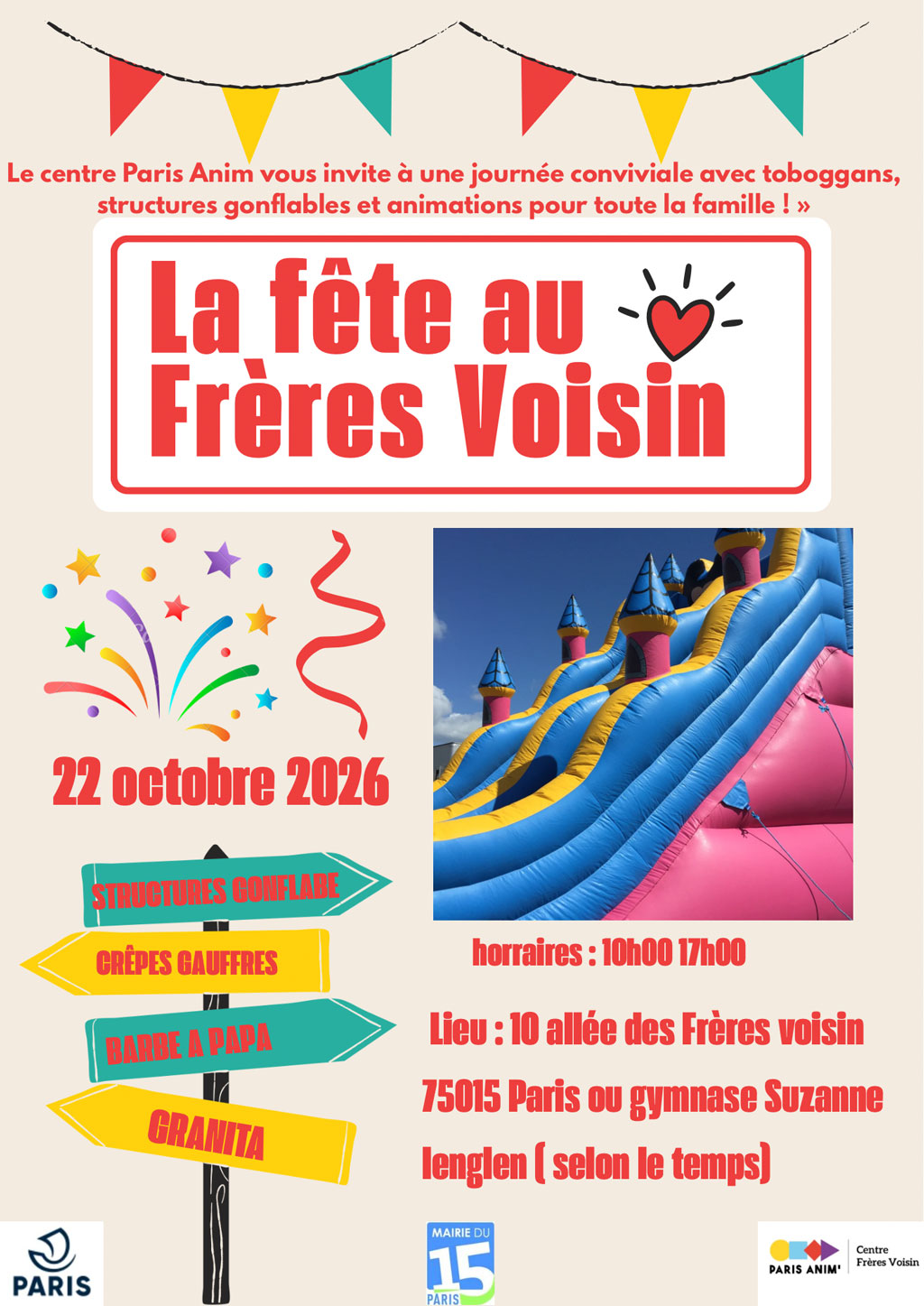Fête le 22 octobre 2026 au centre Frères Voisin