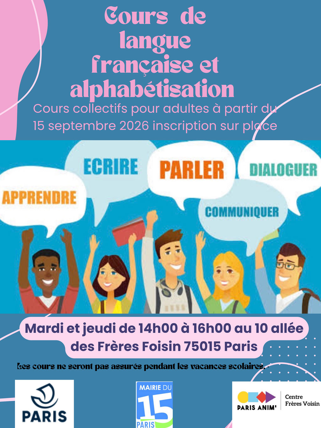 Alphabétisation au centre Frères Voisin Paris 15